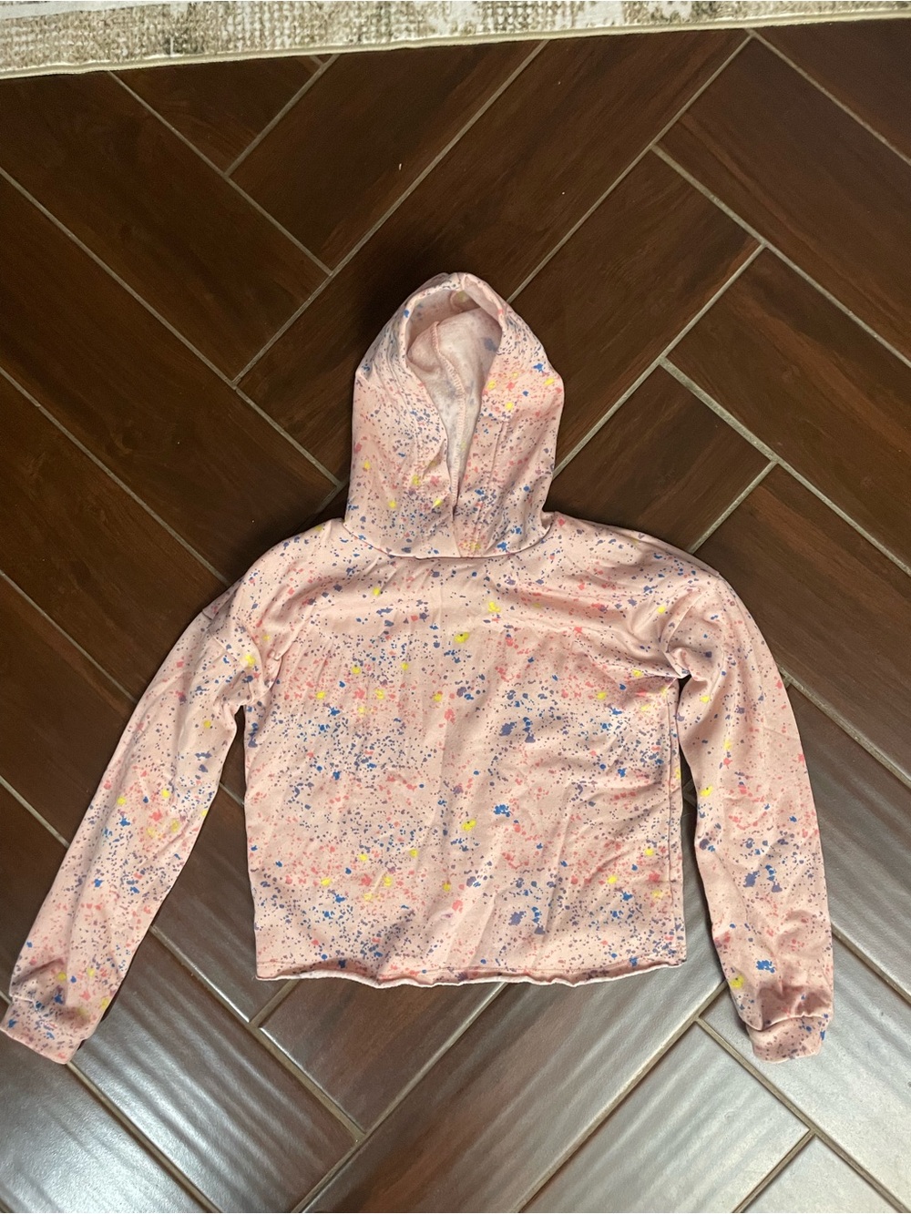 Girls' Pink Hooded Pullover with Colorful Paint-Splash Print